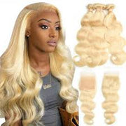 Blonde #613/T1B-613 Virgin Hair Extensions 3 Bundles with 4x4 Closure