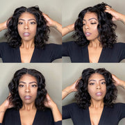 Short Wavy 4X4 Lace Closure Bob Wigs natural color