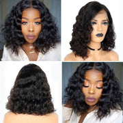Short Wavy 4X4 Lace Closure Bob Wigs natural color