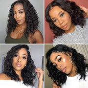 Short Wavy 4X4 Lace Closure Bob Wigs natural color