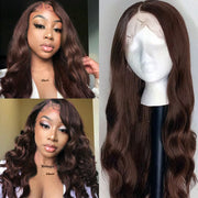 Brown #4 Straight and Body Wave Front Lace Wigs 13X4