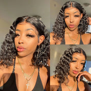Short Wavy 4X4 Lace Closure Bob Wigs natural color