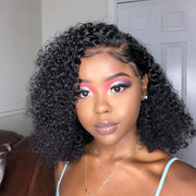 Kinky 13X6 Front Lace Bob Wigs natural color