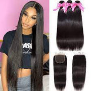 Straight Hair Virgin Hair Extensions Natural Color with 4x4 Closure