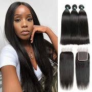 Straight Hair Virgin Hair Extensions Natural Color with 4x4 Closure