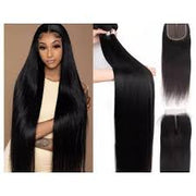 Straight Hair Virgin Hair Extensions Natural Color with 4x4 Closure