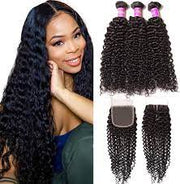 Kinky Curly 100% Unprocessed Virgin Hair Extensions Natural Color with 4X4 Closure