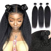 Kinky Straight 100% Unprocessed Virgin Hair Extensions Natural Color 3 Bundle Deal