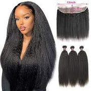 Kinky Straight 100% Unprocessed Virgin Hair Extensions with 13X4 Frontal