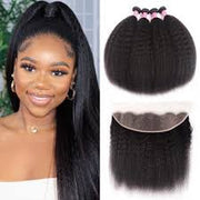 Kinky Straight 100% Unprocessed Virgin Hair Extensions with 13X4 Frontal
