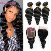 Loose Wave 100% Unprocessed Virgin Hair Extensions Natural Color with 13X4 Frontal