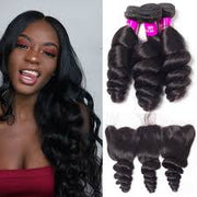 Loose Wave 100% Unprocessed Virgin Hair Extensions Natural Color with 13X4 Frontal