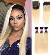 Blonde #613/T1B-613 Virgin Hair Extensions 3 Bundles with 4x4 Closure