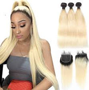 Blonde #613/T1B-613 Virgin Hair Extensions 3 Bundles with 4x4 Closure