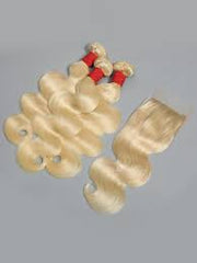 Blonde #613/T1B-613 Virgin Hair Extensions 3 Bundles with 4x4 Closure