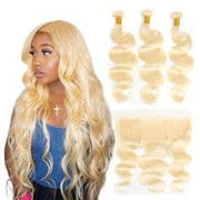 Blonde #613/T1B-613 Virgin Hair Extensions 3 Bundles with 13x4 lace frontal