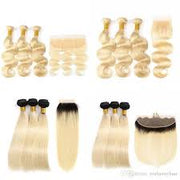 Blonde #613/T1B-613 Virgin Hair Extensions 3 Bundles with 13x4 lace frontal