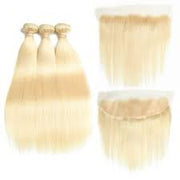 Blonde #613/T1B-613 Virgin Hair Extensions 3 Bundles with 13x4 lace frontal