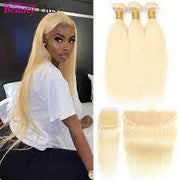 Blonde #613/T1B-613 Virgin Hair Extensions 3 Bundles with 13x4 lace frontal