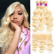 Blonde #613/T1B-613 Virgin Hair Extensions 3 Bundles with 13x4 lace frontal