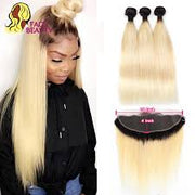 Blonde #613/T1B-613 Virgin Hair Extensions 3 Bundles with 13x4 lace frontal
