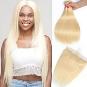 Blonde #613/T1B-613 Virgin Hair Extensions 3 Bundles with 4x4 Closure