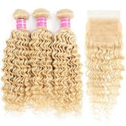 Blonde #613/T1B-613 Virgin Hair Extensions 3 Bundles with 4x4 Closure