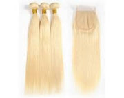 Blonde #613/T1B-613 Virgin Hair Extensions 3 Bundles with 5x5 Swiss Lace Closure