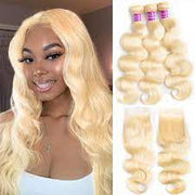 Blonde #613/T1B-613 Virgin Hair Extensions 3 Bundles with 4x4 Closure