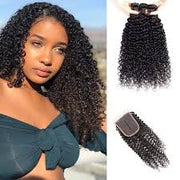 Kinky Curly 100% Unprocessed Virgin Hair Extensions Natural Color with 4X4 Closure